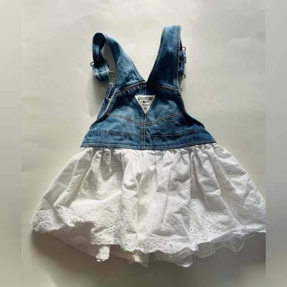 Vintage Osh-Kosh Denim Overall Eyelet Dress 2T - Picture 4 of 6